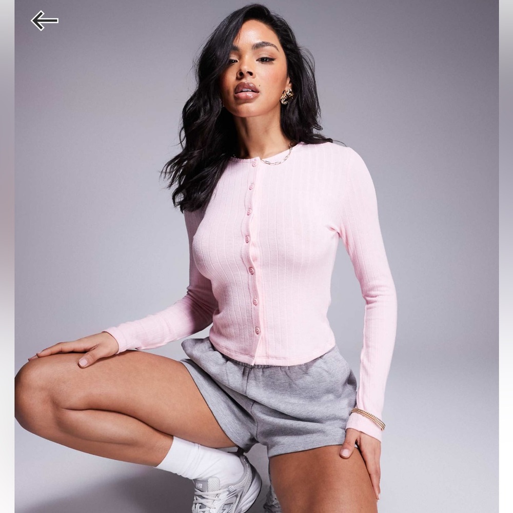 ASOS DESIGN fitted button up cardigan in pink
 Ribbed Button-Up Women Top
